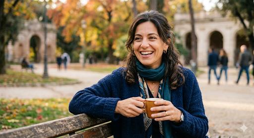 Alessandra sorridente in un parco